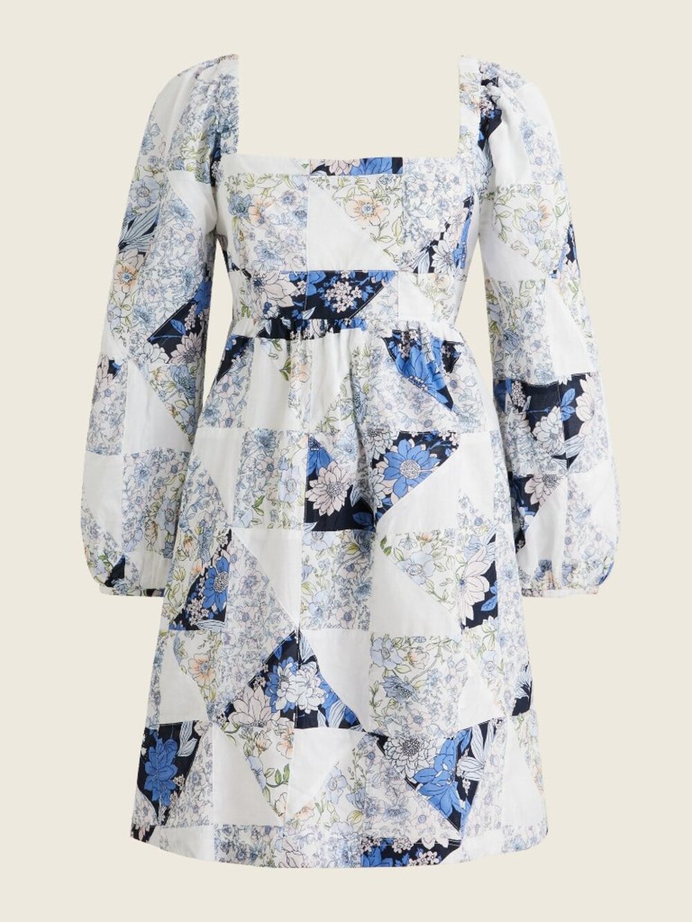 NWT Squareneck Cotton Voile Dress In Patchwork Floral